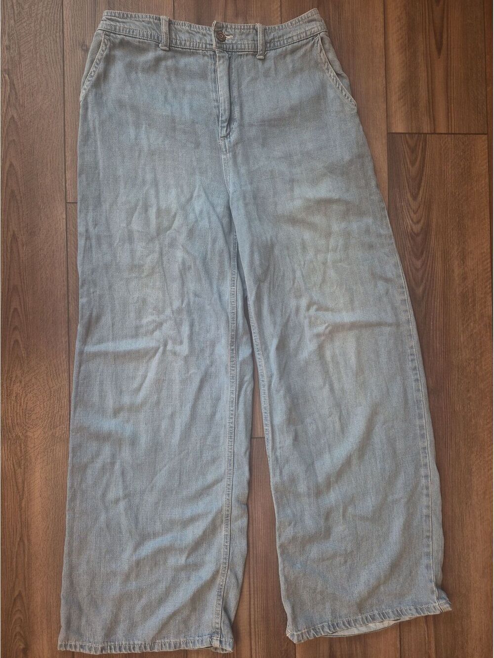 Sincerely Jules Women's 5/27 Blue Wide Leg Loose Jeans Flap Button Pockets